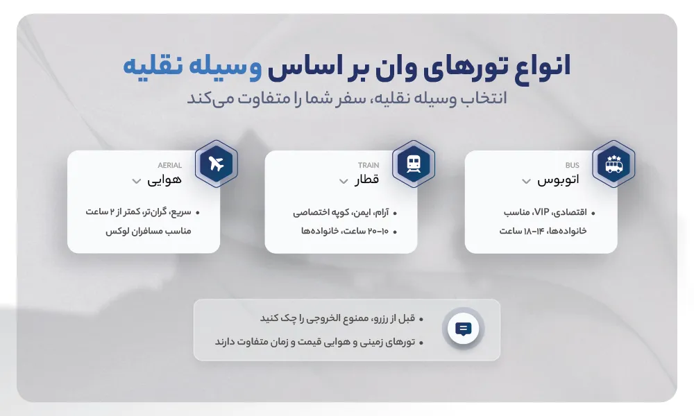 انواع تورهای وان 
