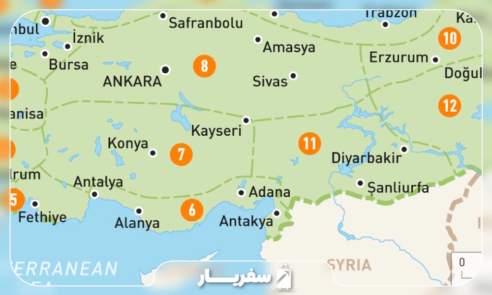 آلانیا بر روی نقشه جغرافیایی ترکیه