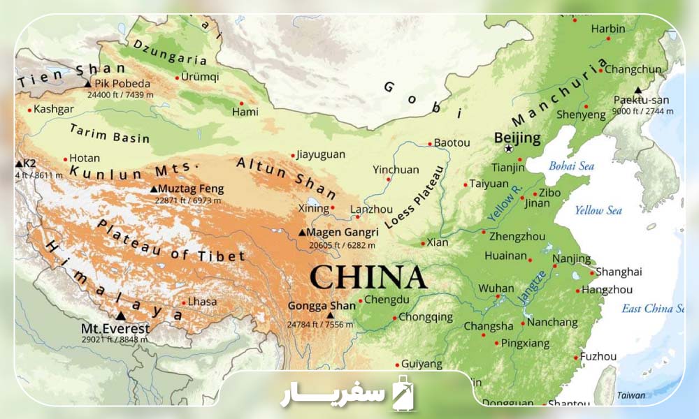 کشور چین بر روی نقشه جغرافیایی